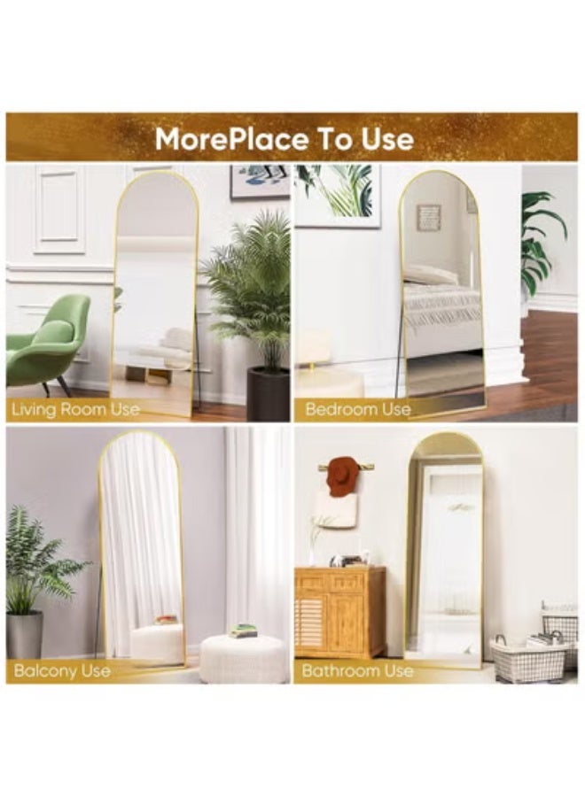 Vphom Arched Full Length Floor Mirror 170×60cm (67"×23.6") with Gold Aluminum Frame, Full Body Wall-Mounted or Leaning Mirror with Stand – Modern Vertical Accent Mirror for Bedroom, Dressing Room, Living Room & Hallway - Image 3